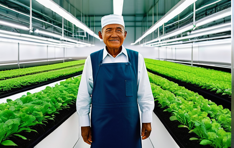 미래 식량 기술에 대한 윤리적 고려사항 - **Prompt:** A sprawling, high-tech vertical farm bathed in an ethereal purple glow, where perfectly ...