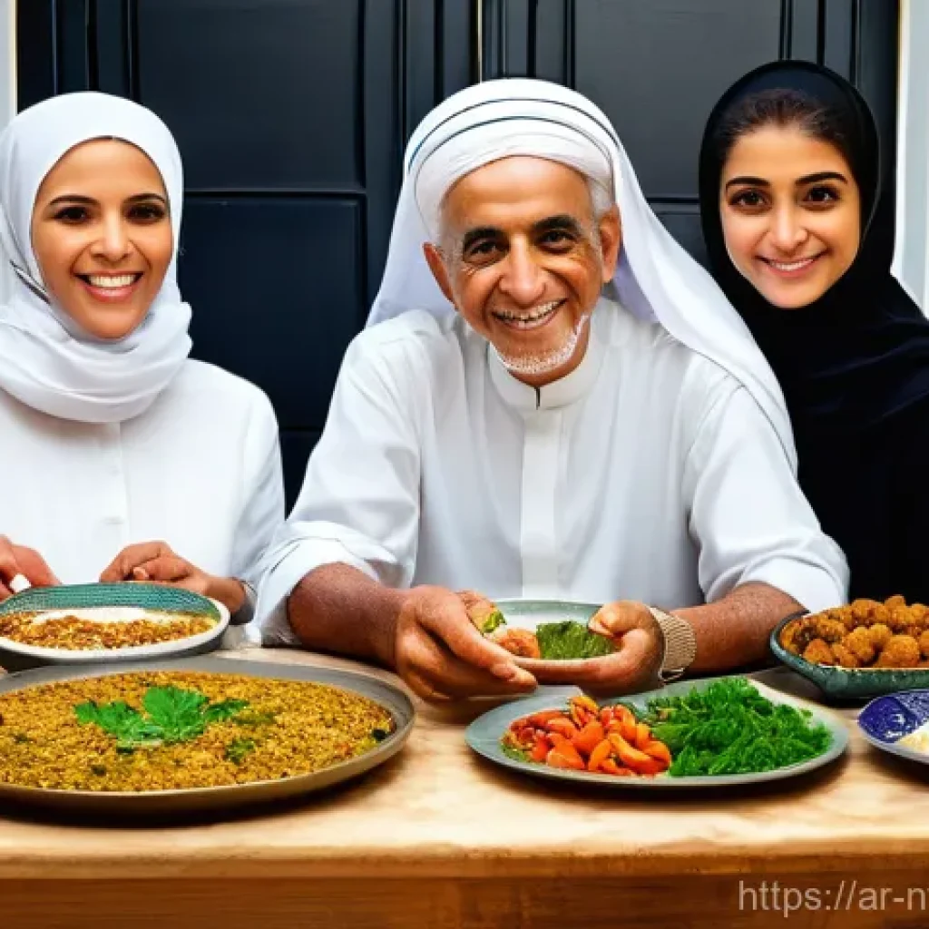 미래 식량 기술에 대한 소비자의 인식 변화 - **Image Prompt: Bridging Culinary Traditions in an Arab Home**
"A warm and inviting scene inside...