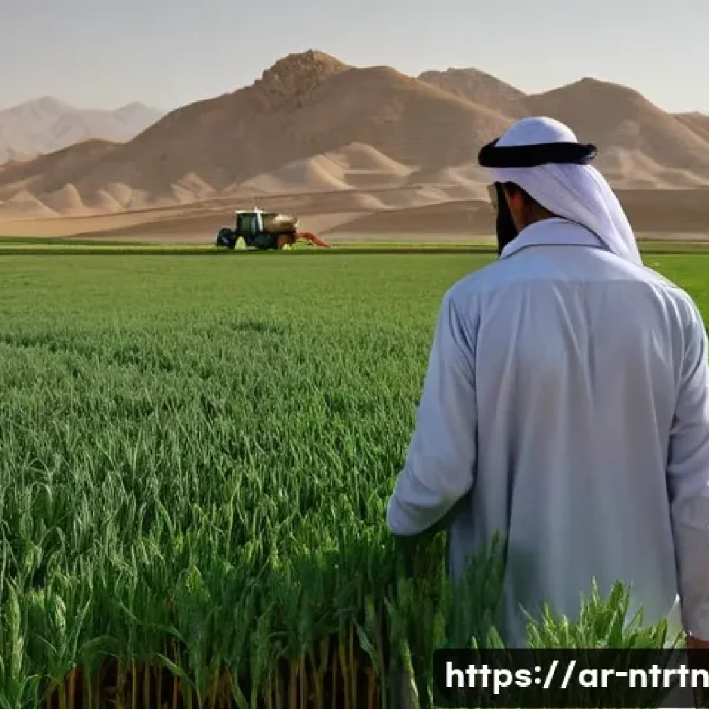 유전자 편집 기술과 농업의 미래 - A vibrant agricultural field in a Middle Eastern setting, showcasing genetically edited drought-resi...