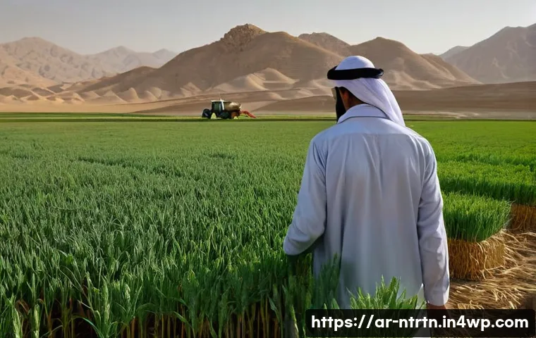 유전자 편집 기술과 농업의 미래 - A vibrant agricultural field in a Middle Eastern setting, showcasing genetically edited drought-resi...