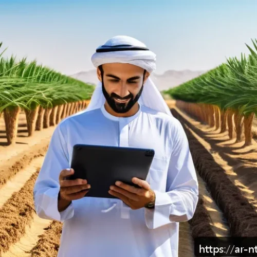 친환경 농업 기술 혁신 - A modern smart farm scene in the Middle East featuring advanced precision agriculture technology: se...