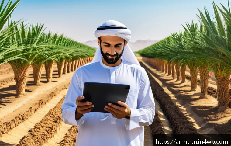 친환경 농업 기술 혁신 - A modern smart farm scene in the Middle East featuring advanced precision agriculture technology: se...